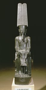 Statue du dieu Amon protégeant Toutankhamon, Égyptien, Nouvel Empire, vers 1347-1337 av. J.-C.